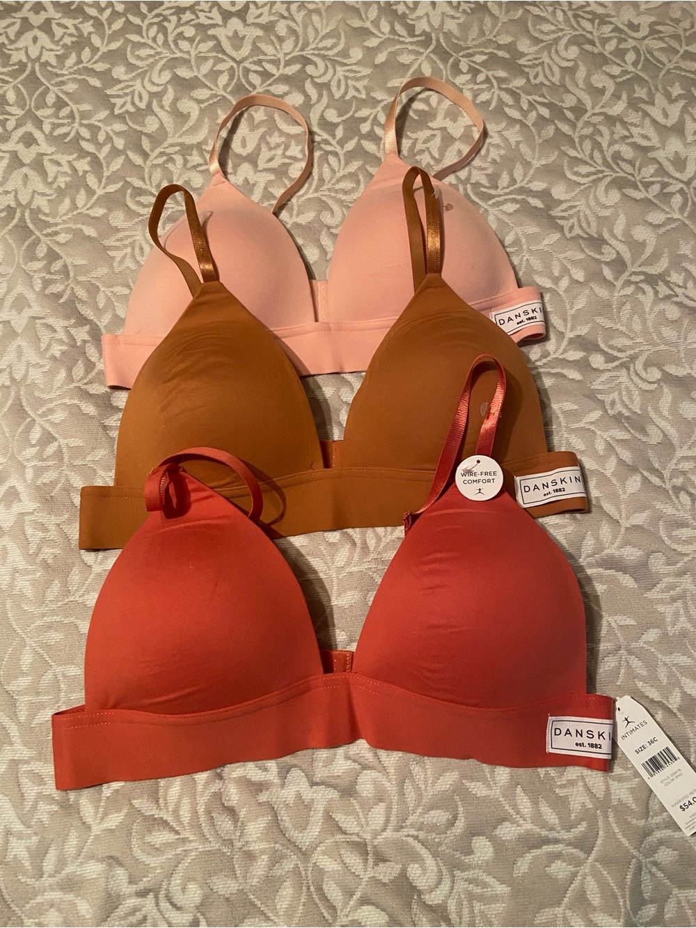 Danskin Soft Wireless Bras in Coral, Rust, and Blush